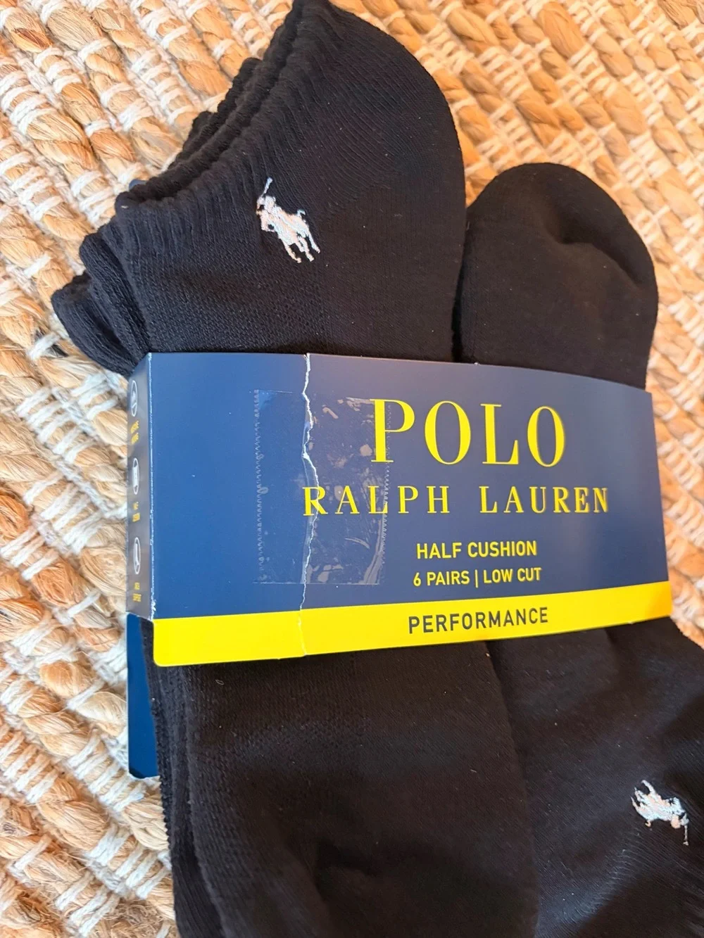 Polo by Ralph Lauren Men’s Black No-Show Performance ankle Socks (6-Pack).New